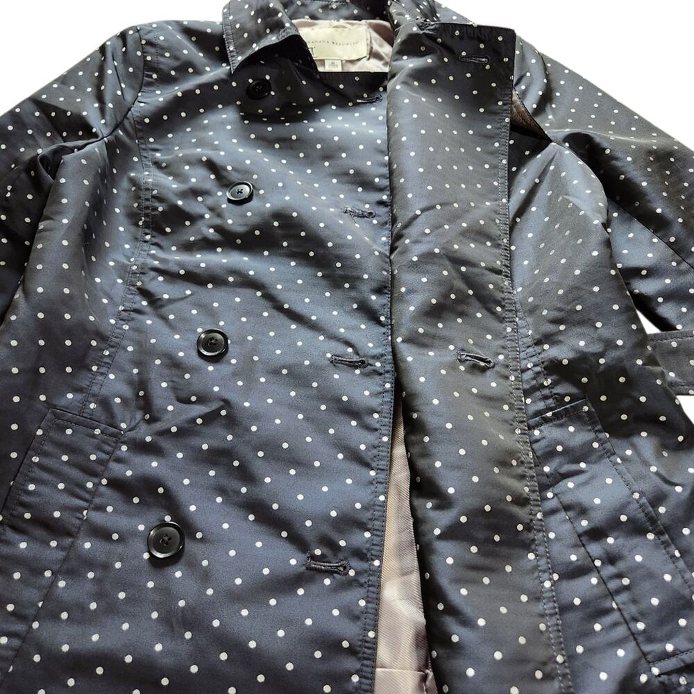 Banana Republic trench coat dark blue white polka dots size M - Picture 2 of 8